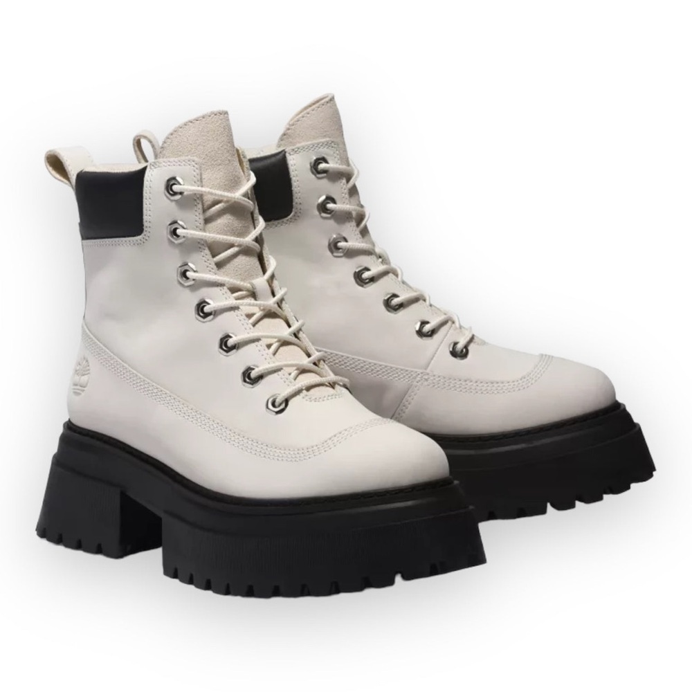 NEW Timberland SKY 6 Inch Lace Up‎ Platform Boots White Nubuck Size 8 Leather